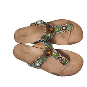 Cloud walkers Beaded Sandals Women's 11 - Green and Brown Wedge